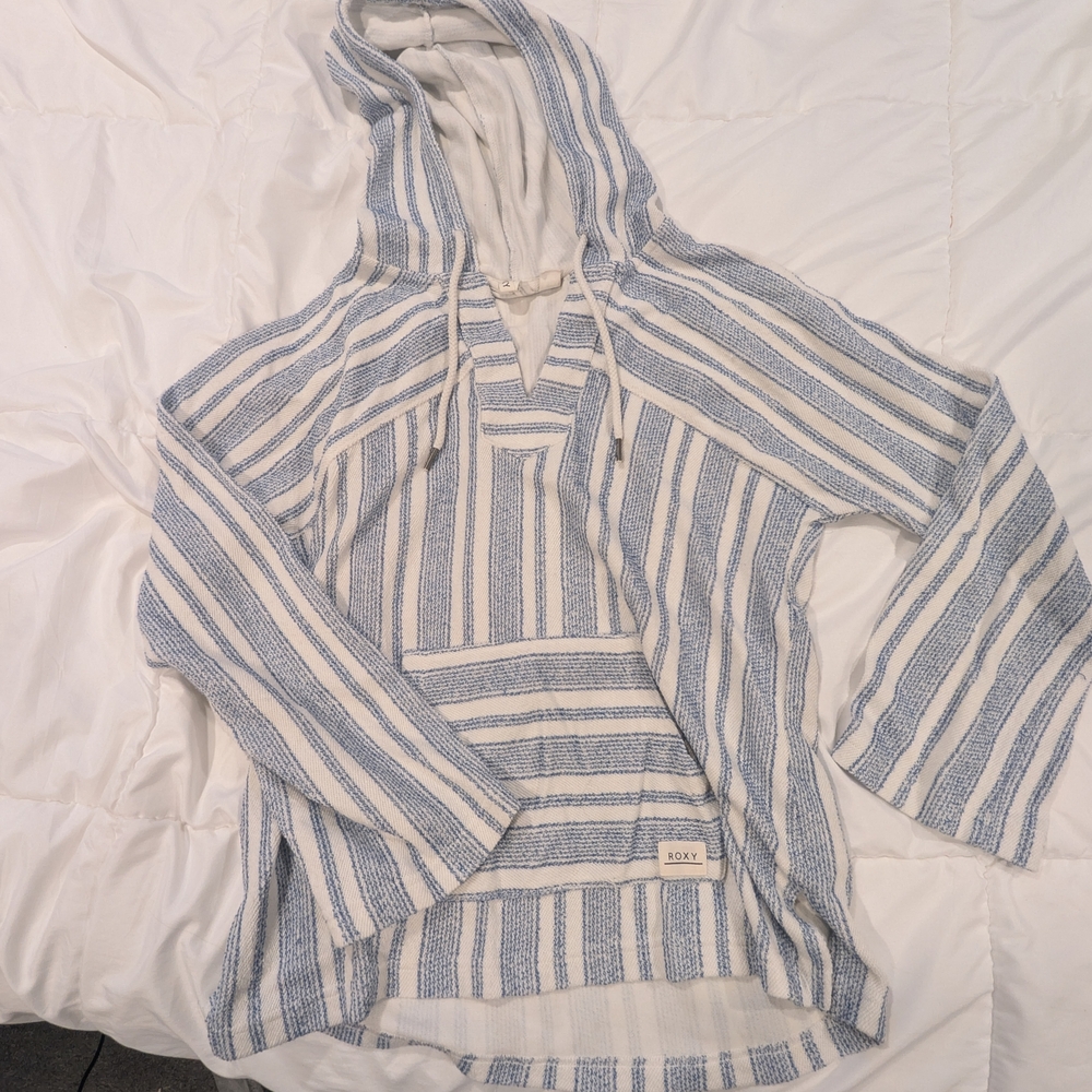 Roxy Striped V-Neck Hoodie Sweater
